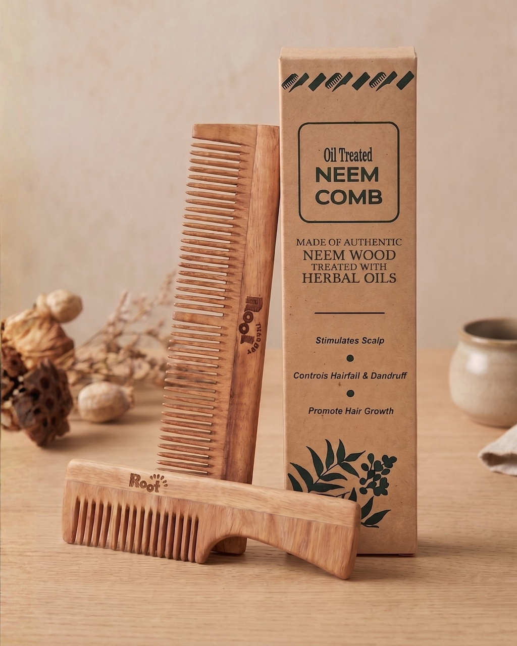 Neem Wood Comb | Handmade Anti-Static Wooden Hair Comb